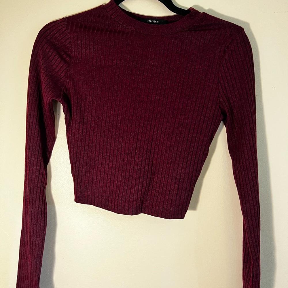 Forever 21 Maroon Ribbed Crop Top